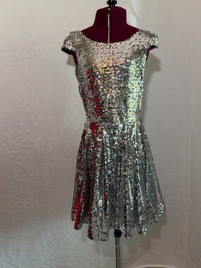 Trixxi Silver Sequin Fit & Flare Party Dress Juniors 9